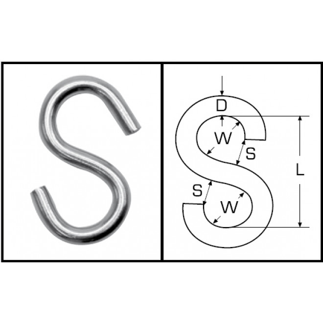 S-Haken Edelstahl 3-8 mm symetrisch poliert